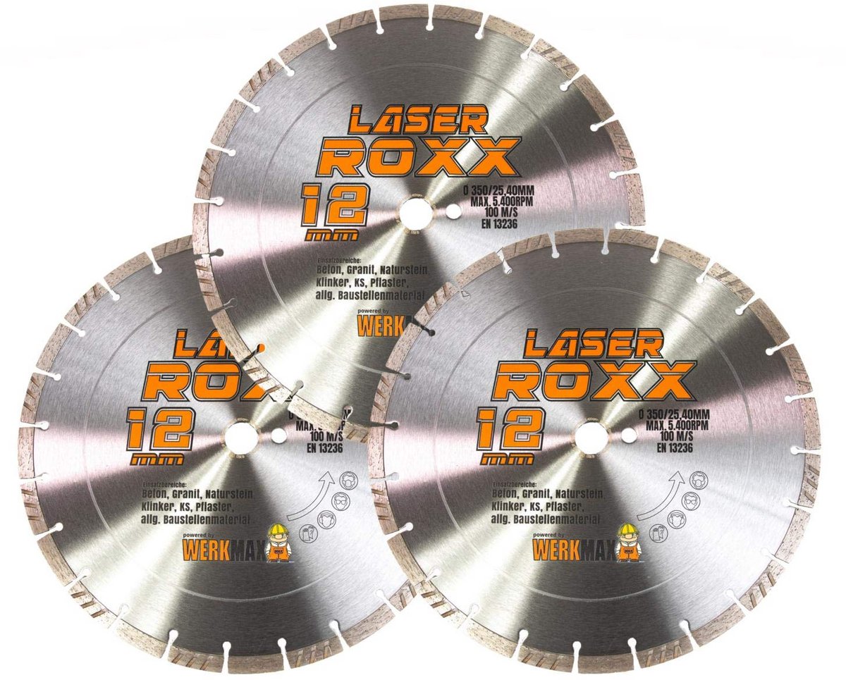 Set van 3 Diamantschijven 350 mm - Voor Beton, Graniet, Steen en Baksteen