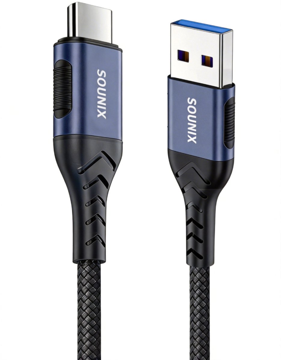 Bol.com Sounix USB C kabel - USB-C naar USB-A kabel - 3.2 Gen 2 - USB 3.2 - 10Gbps - 60W - 2 Meter - Nylon - Zwart aanbieding