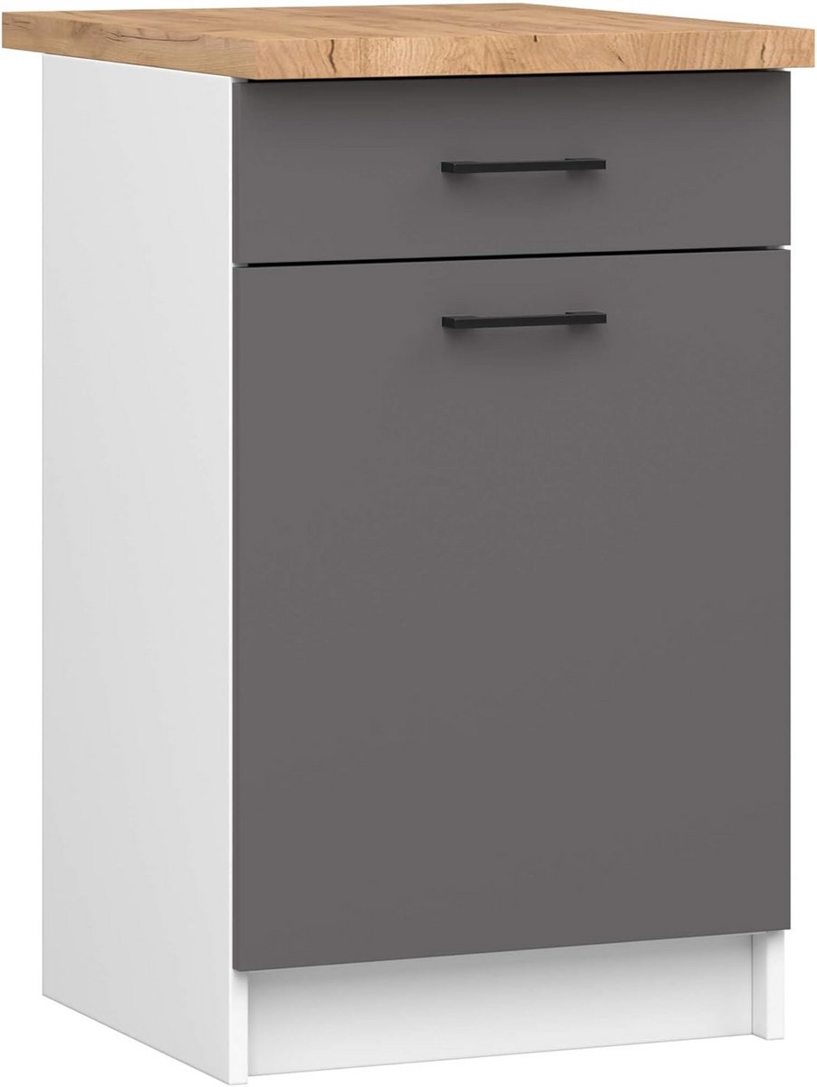 Keuken Onderkast 50 cm met 1 Deur en 1 Lade - Wit en Grafietgrijs