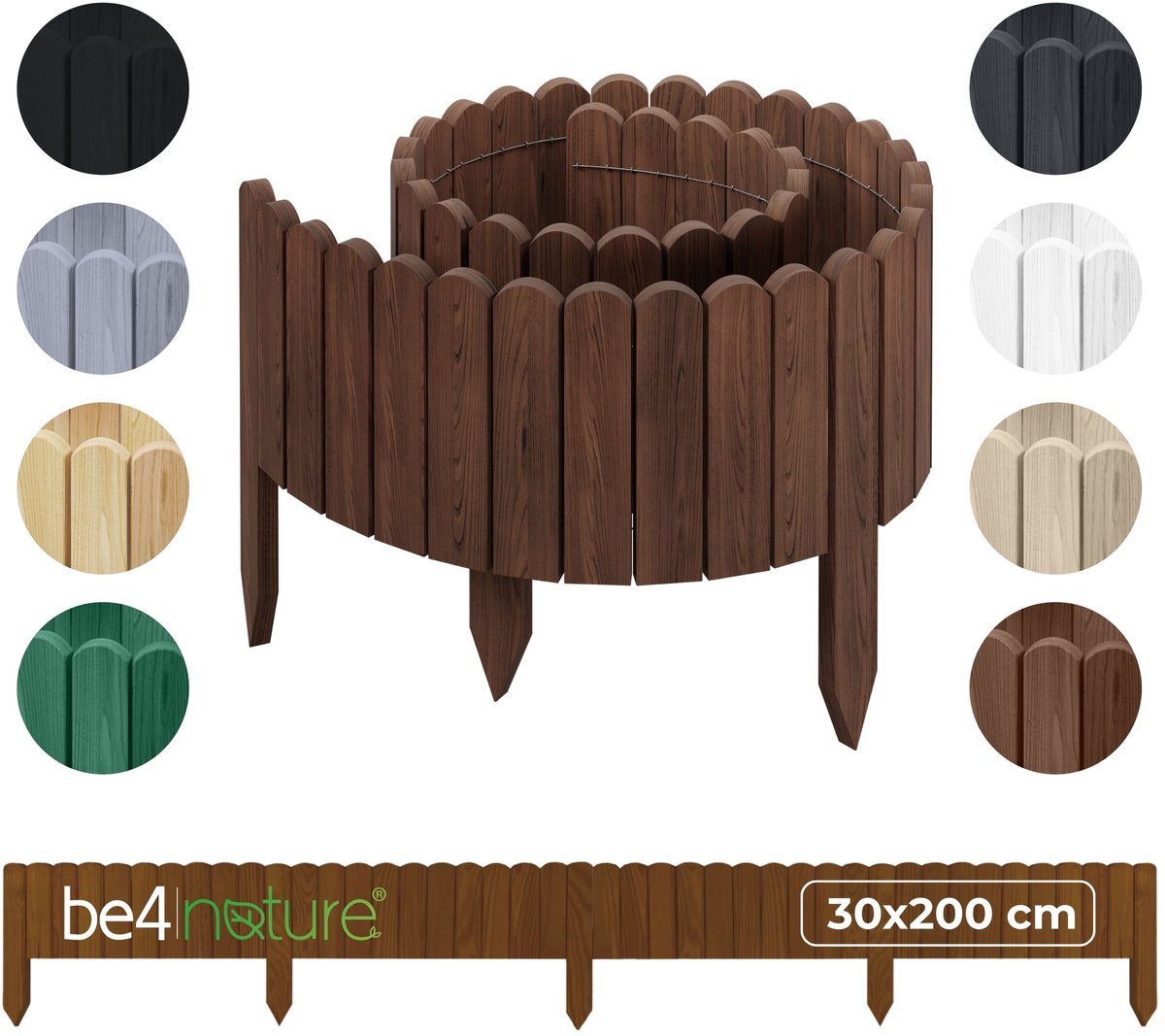 be4nature Flexibele houten border 30 x 200 cm Donkerbruin Geïmpregneerde rolborder plantenrand tuinhek decor palissade graskant