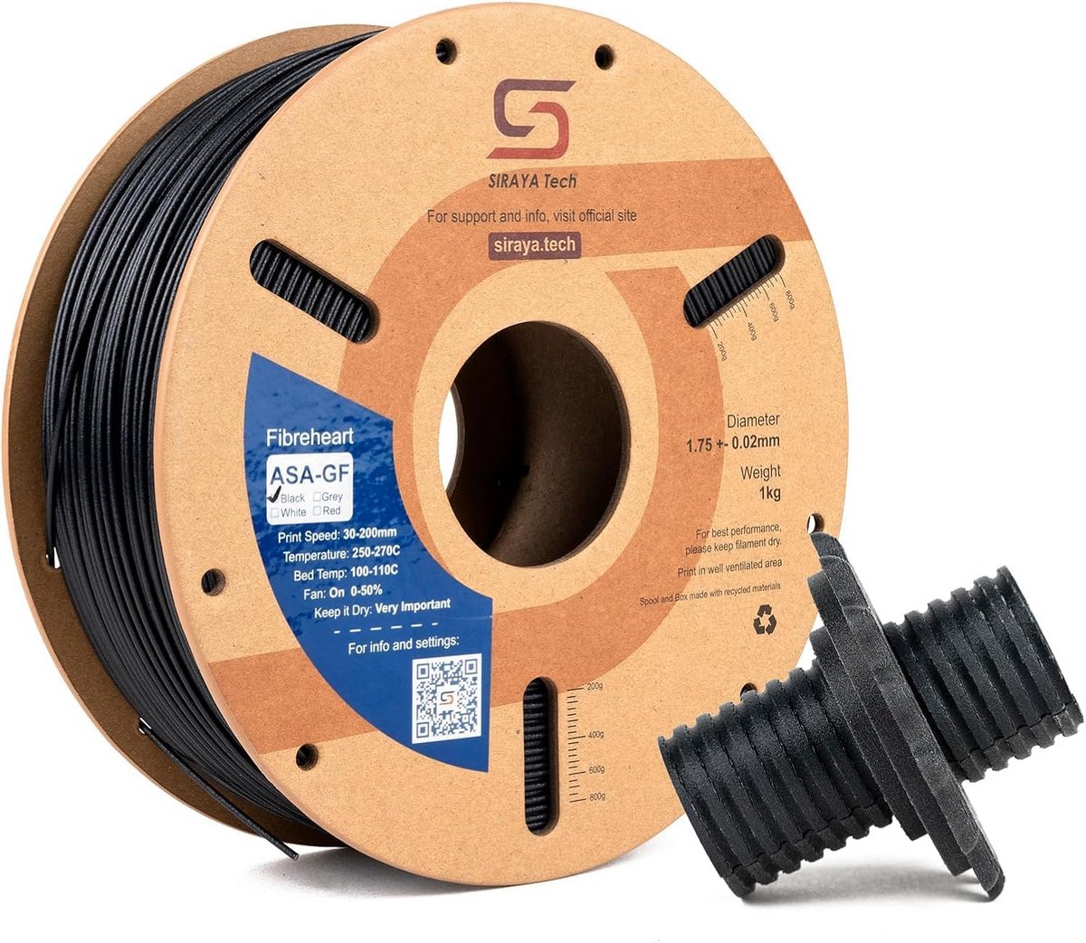 3D Printerfilament ASA Glasvezelversterkt 10% - UV-bestendig & Sterk voor Buiten (Zwart, 1 kg)