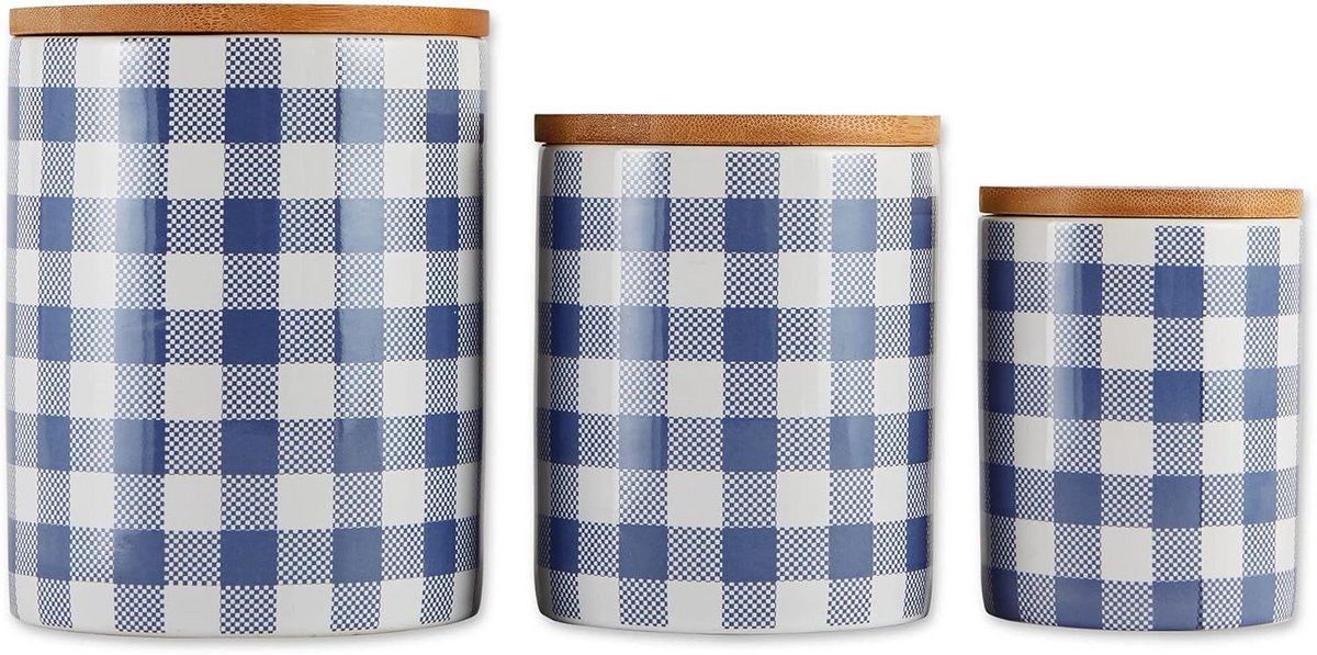 Set van 3 Keramische Keuken Accessoires met Bamboe Deksel - Blauw