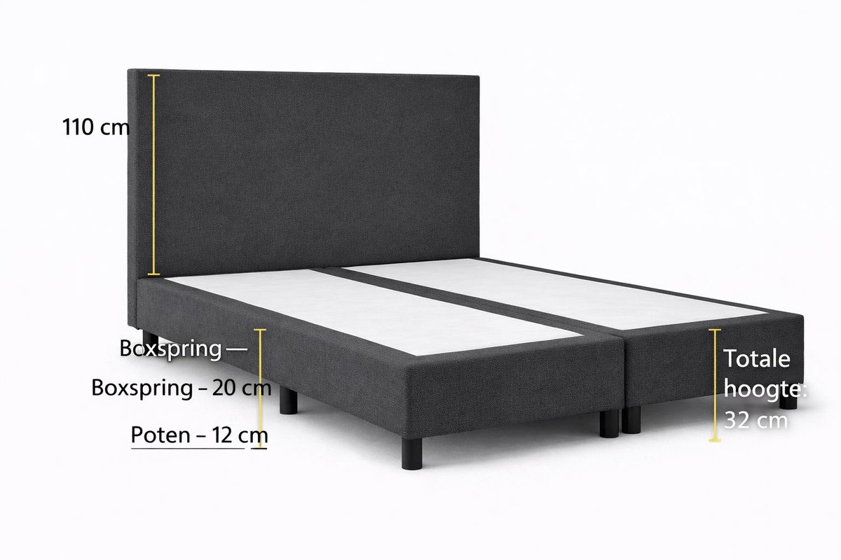 Boxspring Ayla Royal - 160x210 Zonder matras - Antraciet Glad - Ayla Matrassen - 2 persoons
