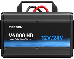 Topdon V4000 HD Jumpstarter - Accubooster - 12/24V - Geschikt voor Vrachtwagen/Tractor/Bus/Auto - 4000A - 64.000mAh - SOS Noodlicht - Led licht