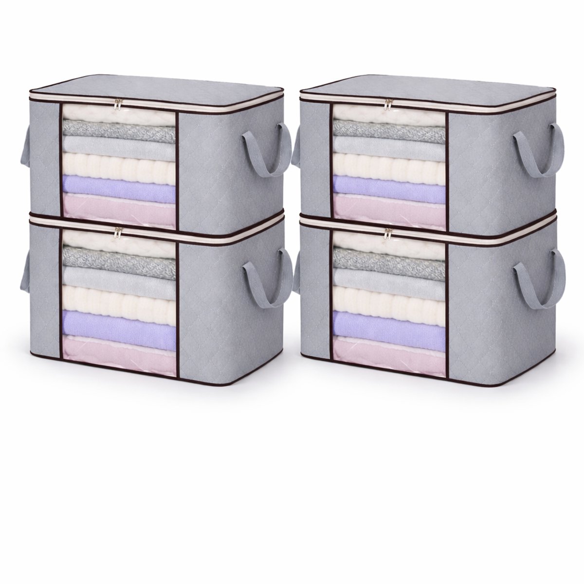 Beyahl - Opbergset voor kleding – Set van 4 organizers – 60x40x35 cm – Grijs textiel – Ruimtebesparend en duurzaam