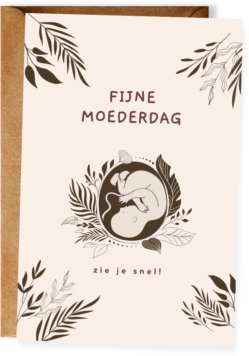Moederdagkaart voor zwangere vrouw – Eerste Moederdag in de buik - Toekomstige moeder - Mama in verwachting - Baby onderweg - (10x15 cm incl. envelop)