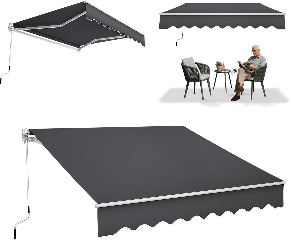 ACXIN Knikarmscherm Handmatig Zonnescherm Terraszonne 250x200cm Donkergrijs