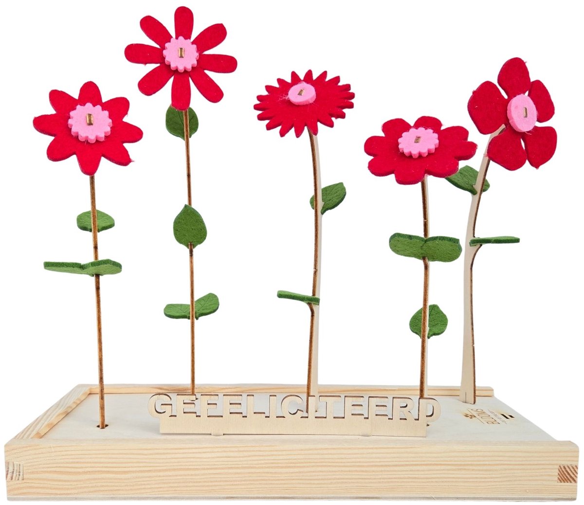 Happy Blooms vilten bloemen – Gefeliciteerd – brievenbus cadeau