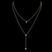 Victoria Valenza Collier double en acier inoxydable doré avec pierres de zircone - Collier - Doré - Acier inoxydable - Double chaîne - Zircone
