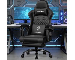 Fukstern Gaming Stoel-Ergonomische gamestoel-155°Verstelbare Rugleunin gaming chair-Inklapbare voetsteun-Geïntegreerde armleuningen-Max. Draagvermogen 150 kg – Zwart