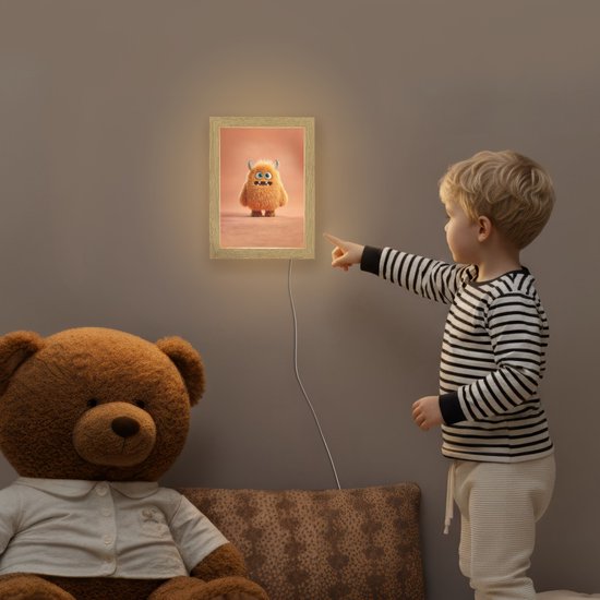 Nachtlampje 15x20 cm - Kinder lampje - Monster - Knuffel - Oranje - Tafellamp kinderkamer - Slaapkamer lamp - Bedlamp kinderen - Kinderlampje stopcontact - Wandlamp babykamer - Nachtlampjes van Merkloos — afbeelding 5