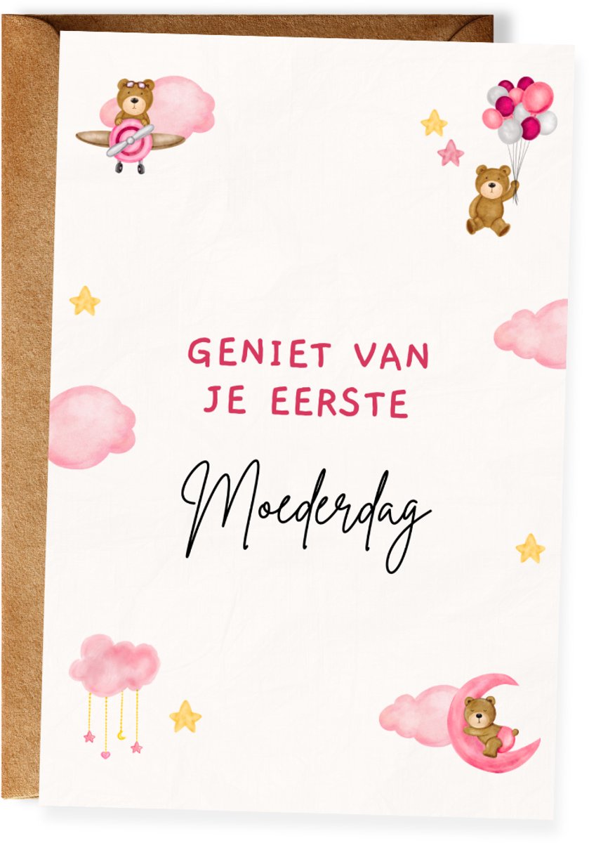 Eerste Moederdag Wenskaart – Felicitatiekaart nieuwe mama / eerste keer moeder - Meisje (10x15 cm incl. envelop)