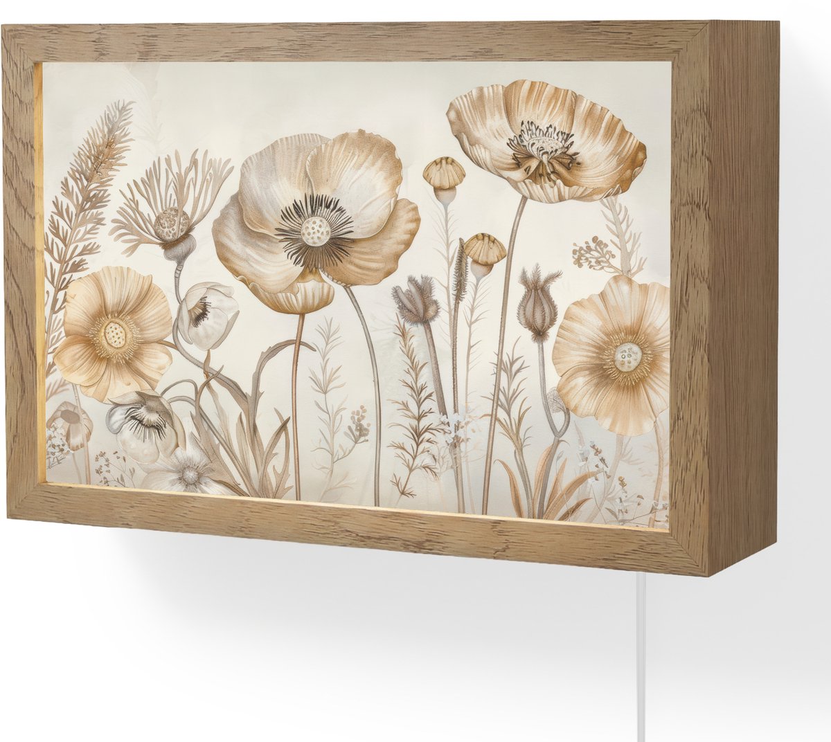 Wandlamp 30x20 cm - Oplaadbaar - Bloemen - Beige - Natuur - Illustratie - Wandlampen binne