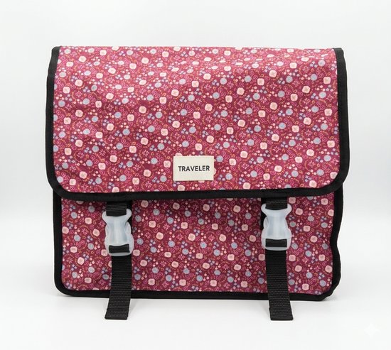 Traveler Dubbele paarse fietstas bloemen roze blauw wit van Basil — afbeelding 4