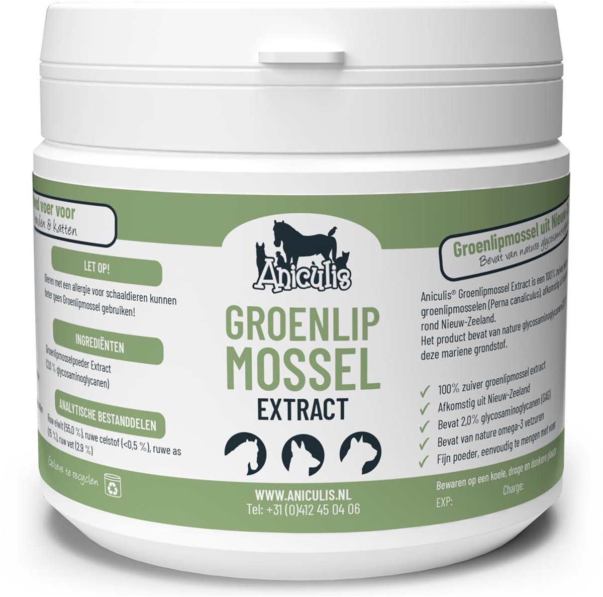 Aniculis - Groenlipmossel poeder Extract voor honden, katten & paarden (250g) | Helpt gewrichten gezond te houden | Ondersteunt de flexibiliteit