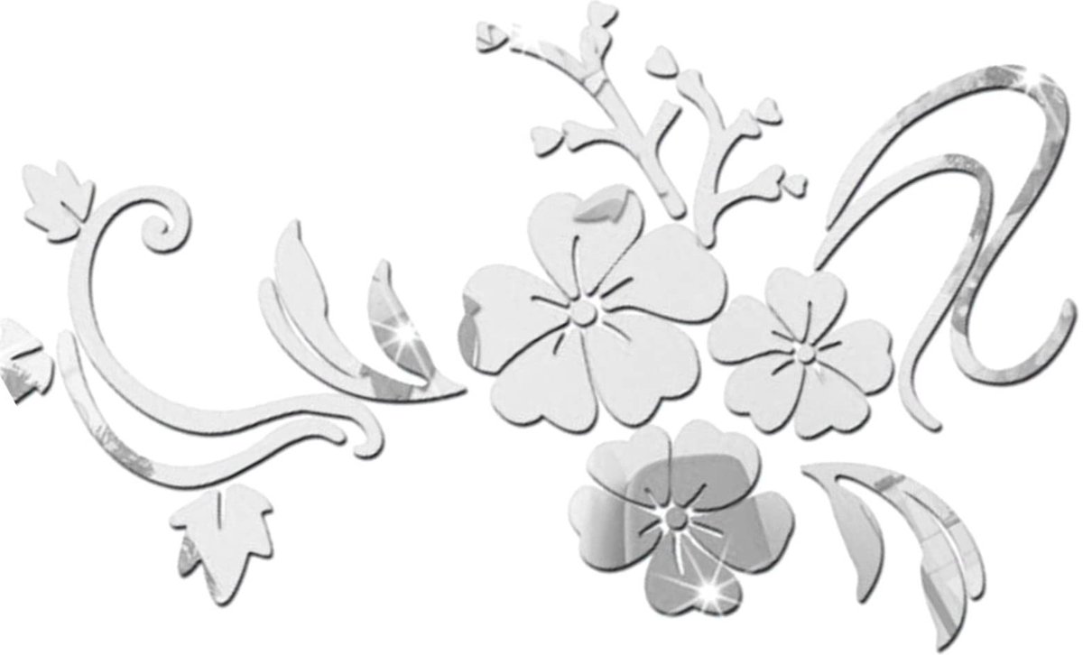 Allecto - Acryl Spiegel Muursticker - 3D Bloem Muurtattoo - Verwijderbaar - Zilver - Wanddecoratie - Geschikt voor Woonkamer Slaapkamer Badkamer - ...