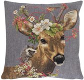 gobelin kussen bloemen klein hert 45x45cm