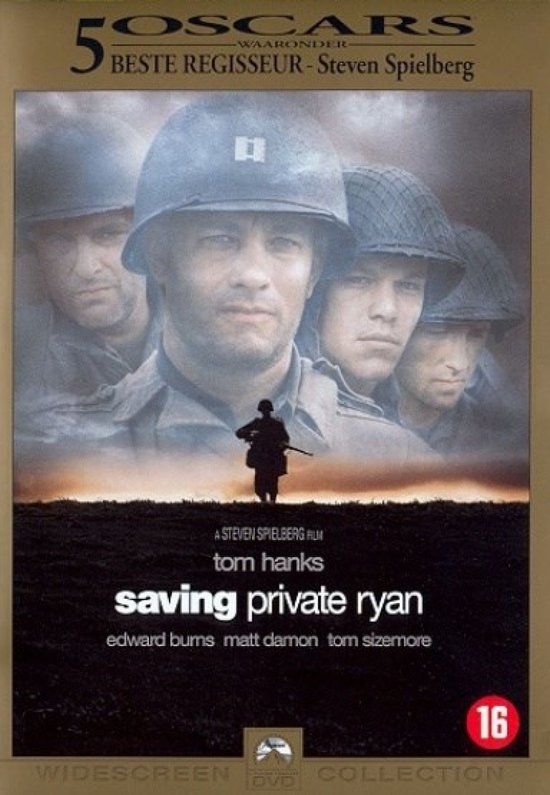 DVD hoes van Saving Private Ryan met Steven Spielberg, Tom Hanks, Matt Damon, Tom Sizemore en Edward Burns. 5 Oscars, Beste Regisseur.