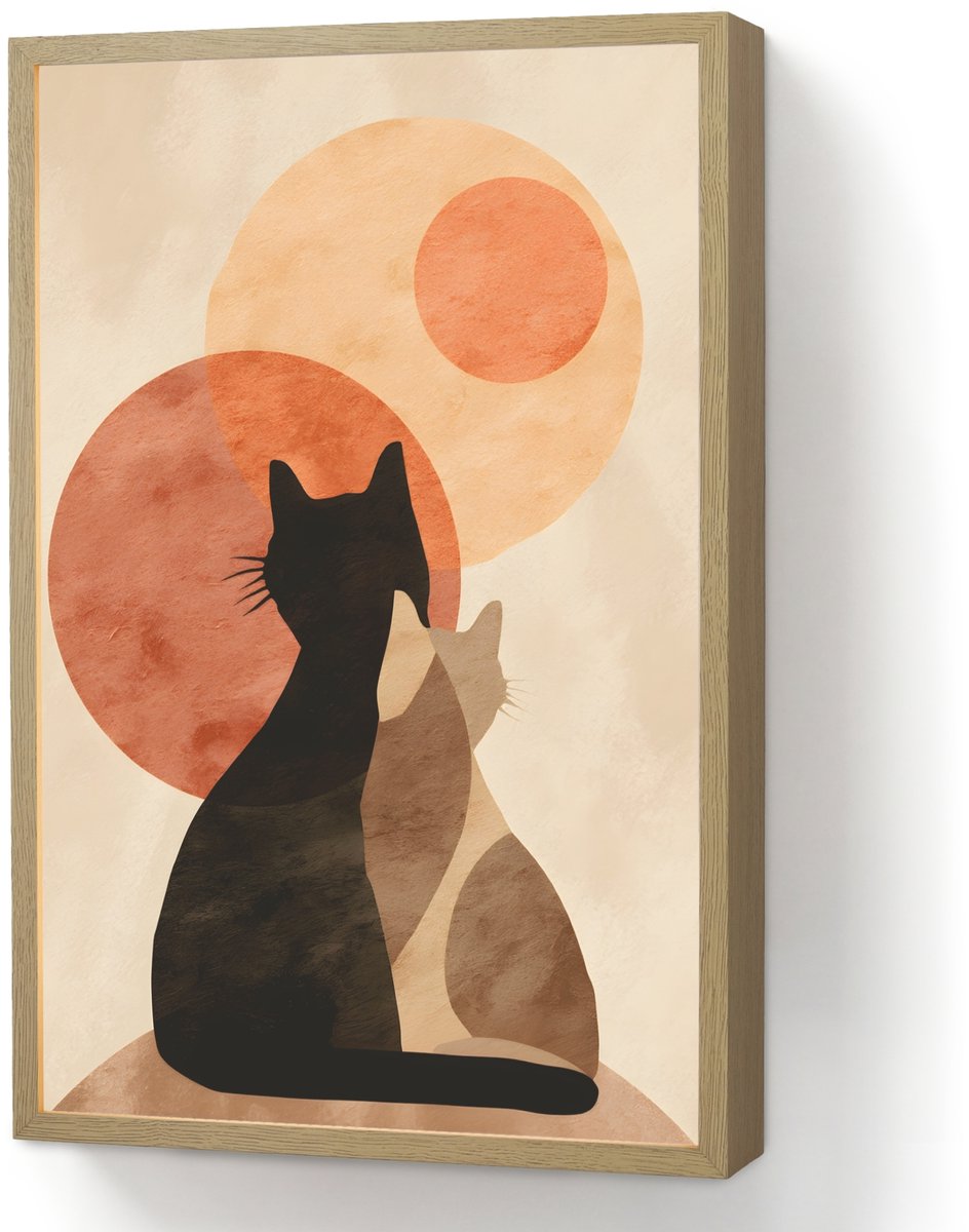 Wandlamp 40x60 cm - Oplaadbaar - Katten - Zwart - Abstract - Cirkels - Wandlampen binnen w
