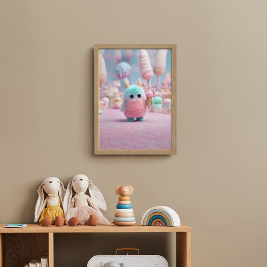 Nachtlampje 30x40 cm - Kinder lamp - Monster - Pastel - Roze - Snoep - Tafellamp kinderkamer draadloos - Slaapkamer lampje - Bedlamp kinderen - Kinderlampje - Wandlamp babykamer - Nachtlampjes van Merkloos — afbeelding 3