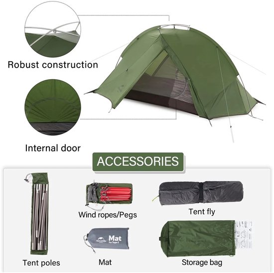 Solayne Tent - Outdoor - Kampeertent - Koepeltent - Lichtgewicht tent - Waterdichte tent - UV Preventie&Ademend - 2 Personen - Groen van Solayne Tent — afbeelding 5