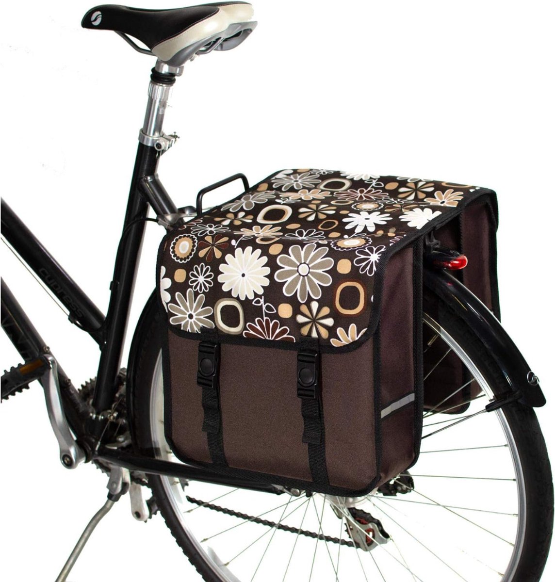 SAVI® Fietstassen met Bloemen - Voor Achterfietsdragers - Fietstassen Dubbel Waterdicht – Bruin - 32cm x 12cm x 32cm