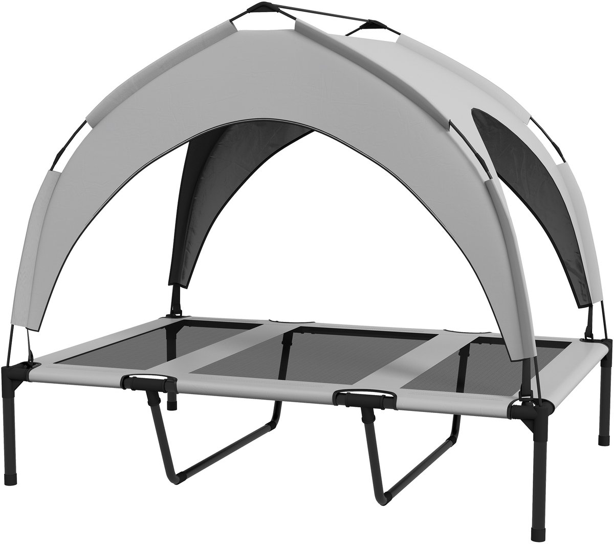 Hondenbed met Baldakijn-ROLIPO-Ademend -- Hondenbed voor Grote Honden - Verhoogd en Waterbestendig - Lichtgrijs - UV-Bescherming - Geschikt voor Honden tot 30 kg-92x76x90 cm