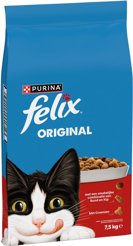Felix Original - Kattenvoer droogvoer - Rund, Kip & Kalkoen - 7,5kg
