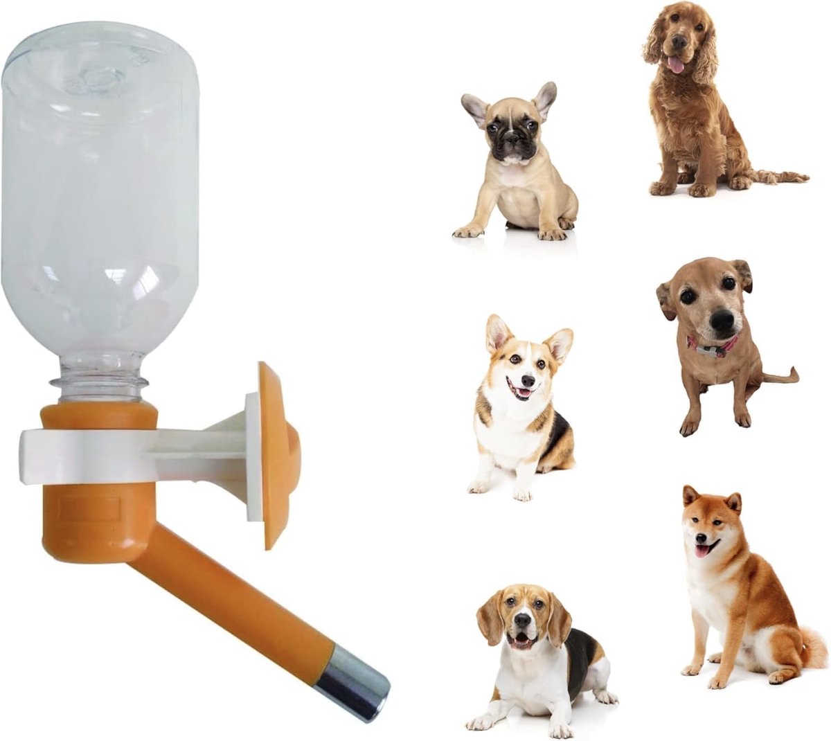Dieren waterfles - Hond kat - Onderweg drinken - Lekvrij mondstuk - 330 ml - Oranje