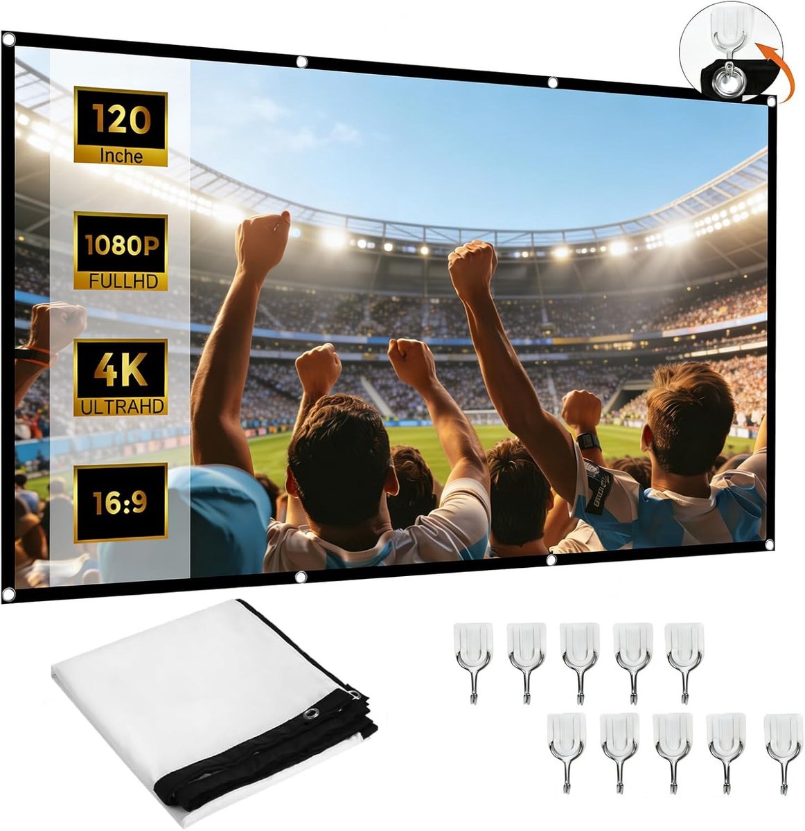 Projectorscherm Opvouwbaar - Beamerscherm HD - Thuisbioscoop Outdoor - Kreukvrij Draagbaar - 300 cm 16:9 - Wit Zwart