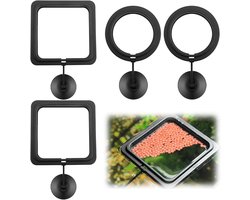 Visvoer Dispenser - Voederring Aquarium - Netjes Voeren - 4 Stuks Set - 55 en 8cm - Zwart