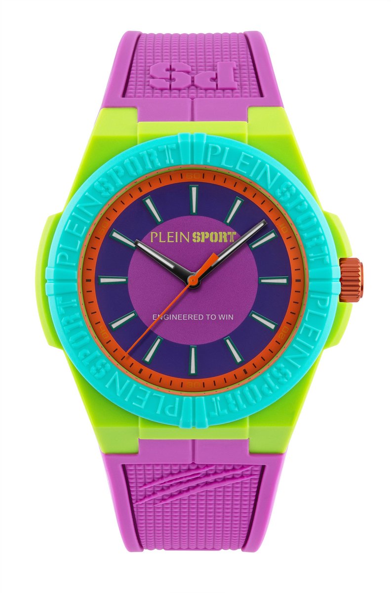 Plein Sport Laserstrike Kwarts Analoog Horloge Violet Kast: 100% Gerecycled Roestvrij Staal| Armband: Siliconen 42 mm PSFGA0626, PSFGA0726, PSFGA0826, PSFGA0926, PSFGA1026
