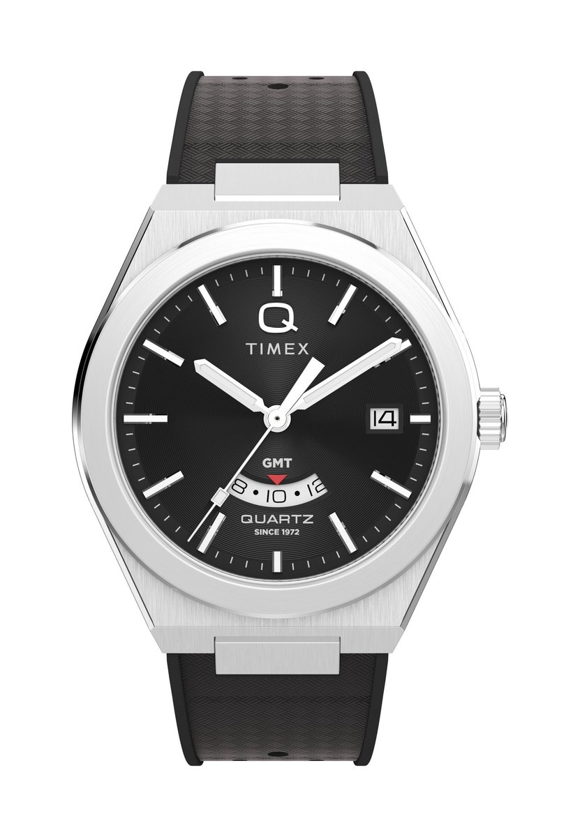 Timex Q Timex Continental Gmt Quartz Analoog Horloge Zwart Kast: 100% Roestvrij Staal | Armband: 100% Rubber 39 mm TW2Y24900AJ