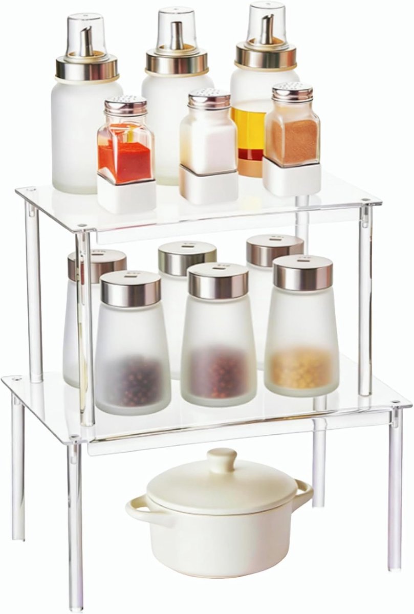 Kruidenrek Set - Keuken Organizer - Keuken Opbergen - Stapelbaar Ontwerp - 2 Maten - Transparant