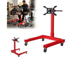 ACXIN Motorstandaard Auto – Motorsteun Motorblok Houder Staal – 360° Draaibare Kop – 4 Verstelbare Armen – Met 4 Wielen en Antislip Handgreep voor Werkplaats en Garage – 570 KG