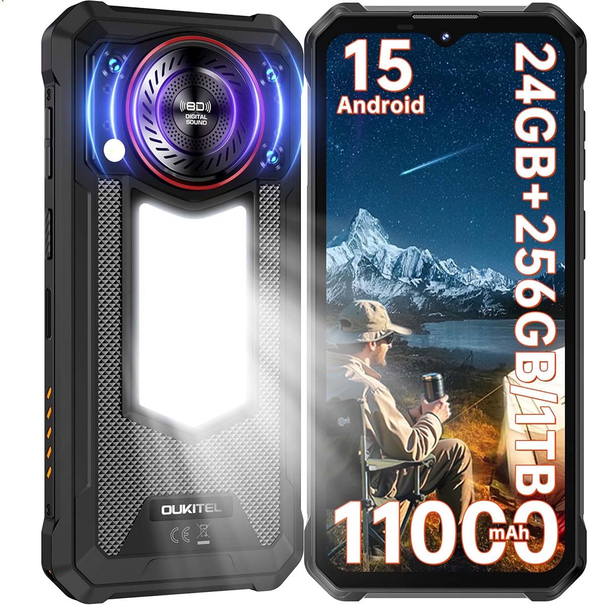 Robuuste Smartphone OUKITEL WP53 Pro - 24GB RAM - 128GB ROM - 11000 mAh 18W - 6,52 inch HD+ scherm - IP68/IP69K Outdoor onbreekbare Telefoon - Dual SIM 4G - Android 15 - 50MP Camera - Luidspreker 128 dB - Zwart