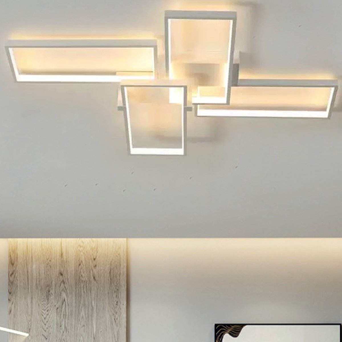 CHIWIN LED Plafondlamp 90x65 cm Modern - 4 Rechthoekige Ringensysteem - Met Afstandsbediening Dimbare Lichtsterkte & Kleurtemperatuur - Woonkamer Slaapkamer Kantoor - Wit