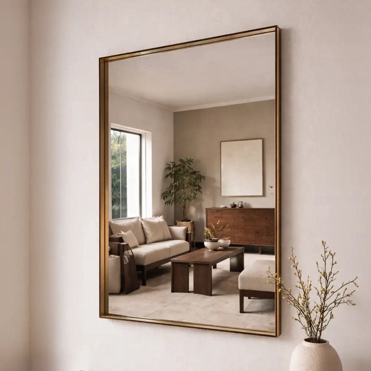 Wandspiegel Rechthoek met Plexiglas 60x75cm Bruin - Passpiegel Bruin - Passpiegel hangend