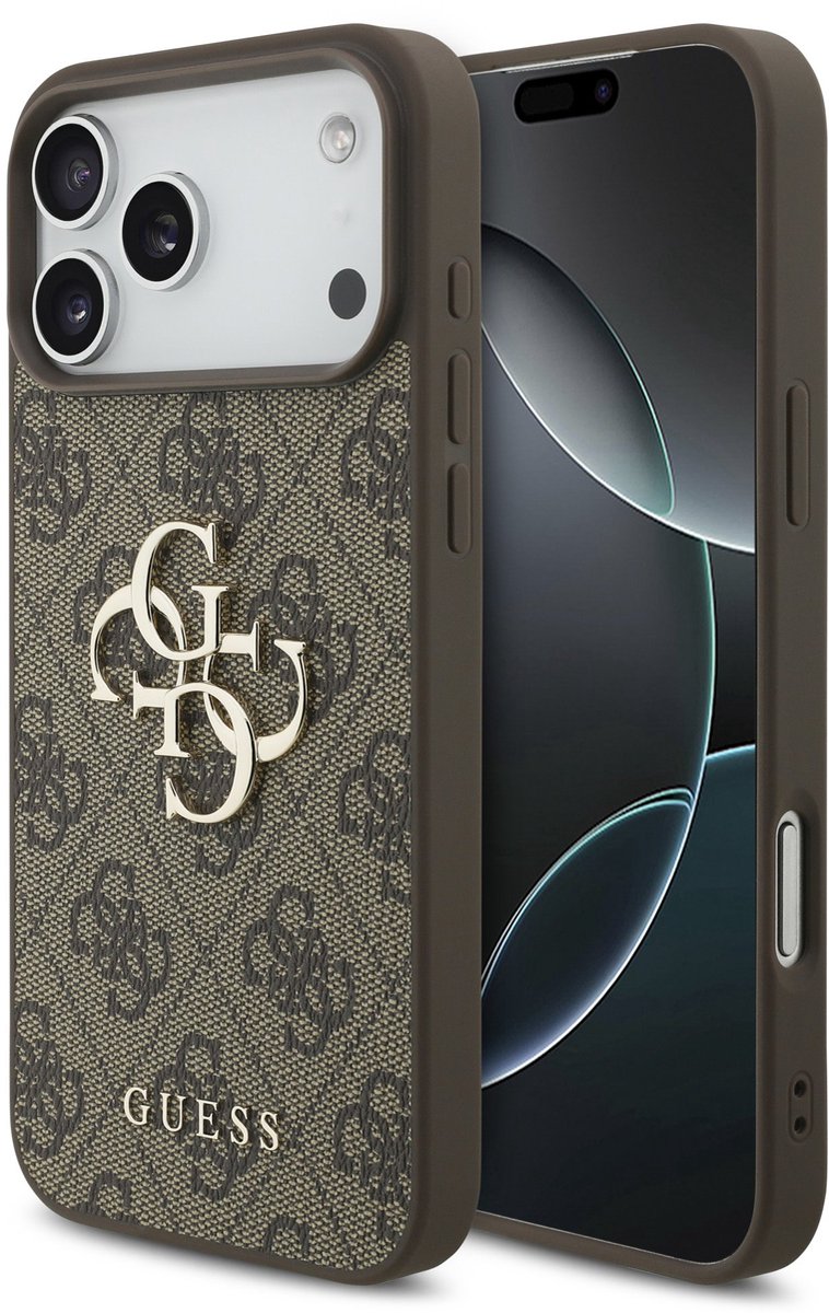 Guess Back Cover - iPhone 17 Pro Max - Bruin - Big Metal Logo - TPU-rand - Verhoogde randen
