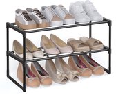 SONGMICS - Schoenenrek - Schoenenrek met 2 Lagen - Metalen Schoenenorganizer - Stapelbaar en Omkeerbaar