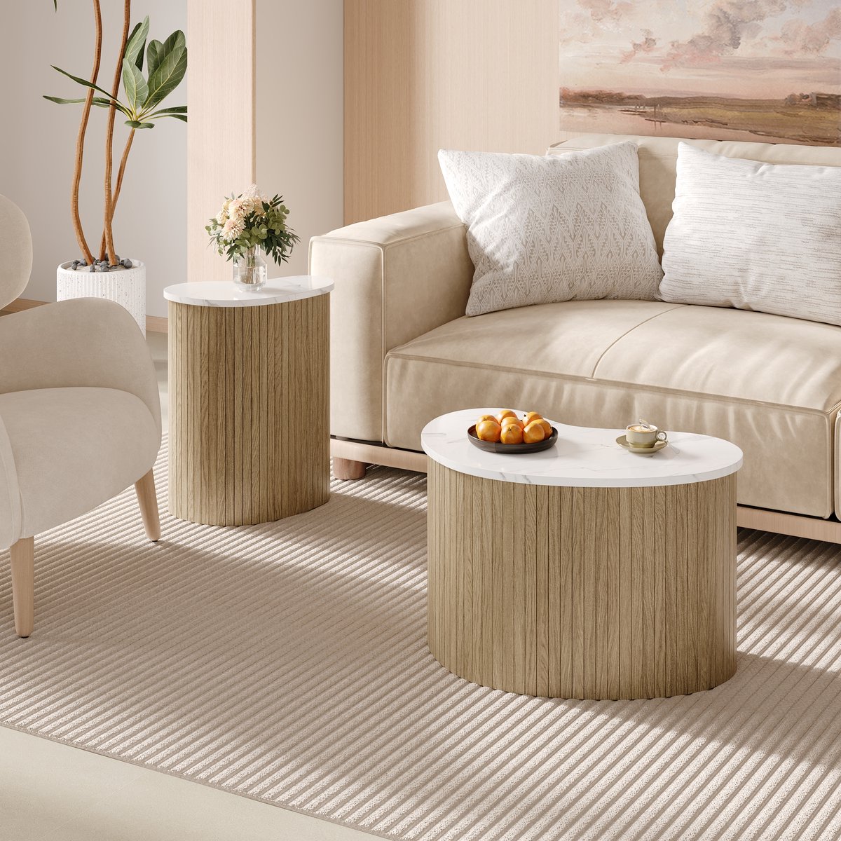 Moderne minimalistische salontafel - marmerpatroon - houtnerf - Scandinavische stijl bijzettafel - multifunctionele woonkamer tafel