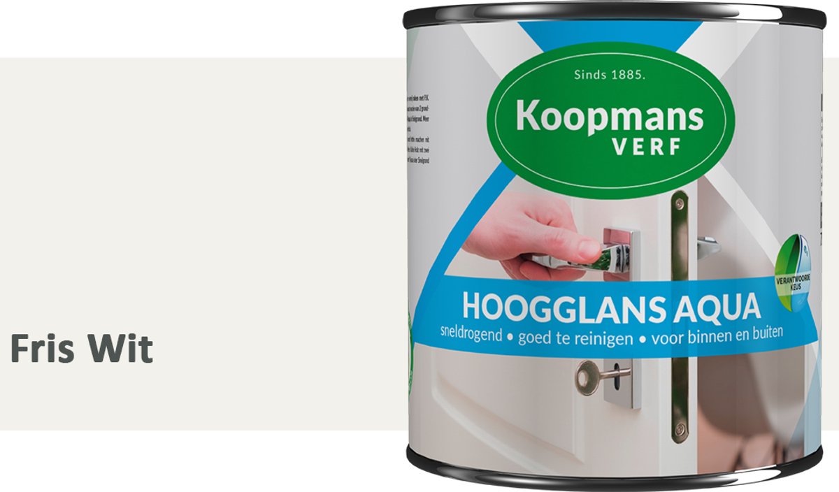 Koopmans Hoogglans Aqua Lak – 750 ml – Fris Wit – Hoogglans Verf – Sneldrogend & Biobased – Voor Binnen en Buiten – Hout & Metaal