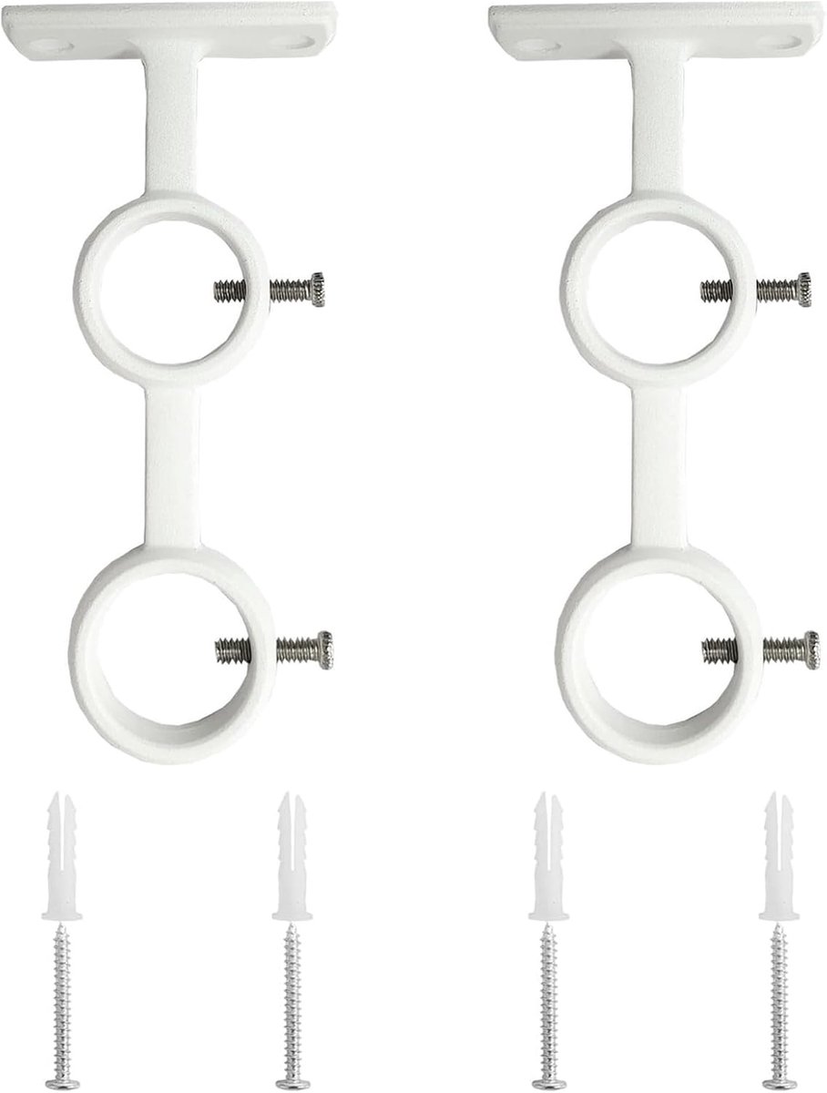 Oneay Gordijnroedebeugel, set van 2 dubbele gordijnroedehouders, dubbele roedebeugels, haken voor woonkamer, slaapkamer, gordijnroedes (Wit)