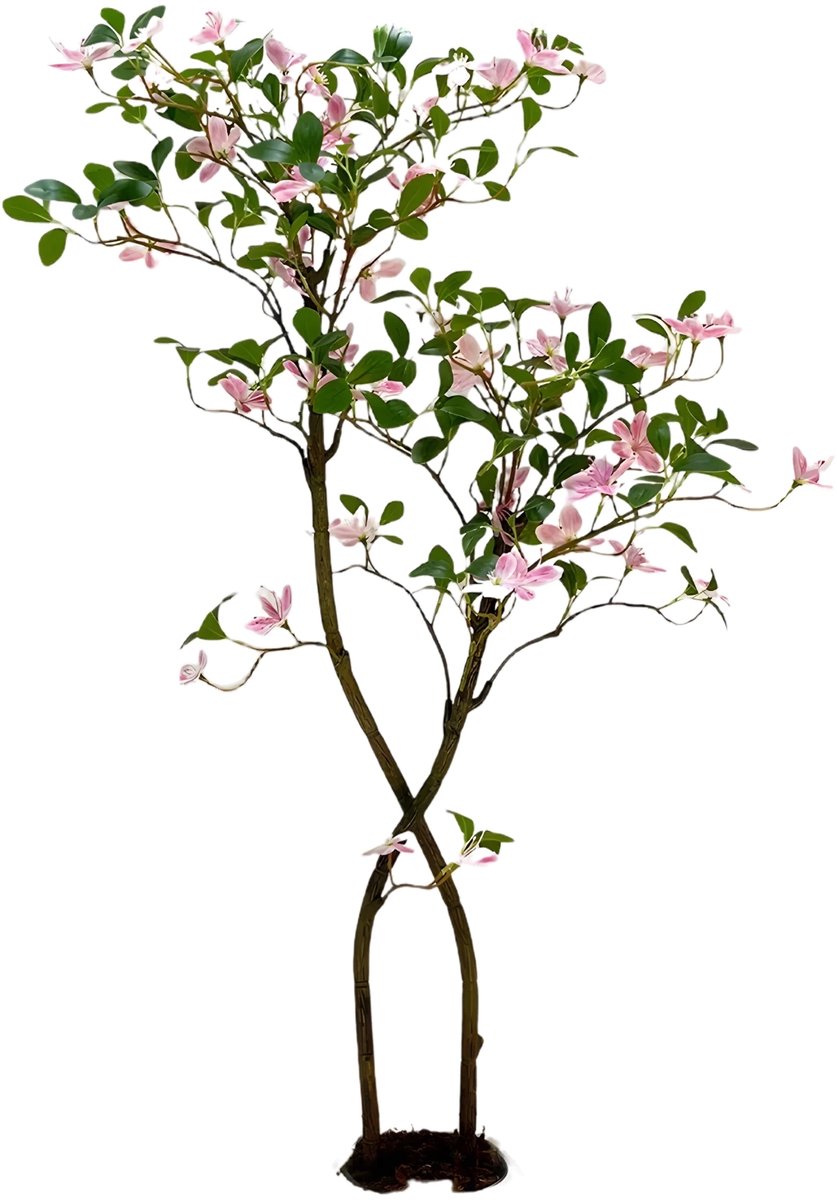 Happiq Kunstmatige jasmijnplant - Voor huis, kantoor - Kunstbloemboom in witte bloempot, decoratief, geschikt als cadeau - 120-180 cm - Roze-120cm