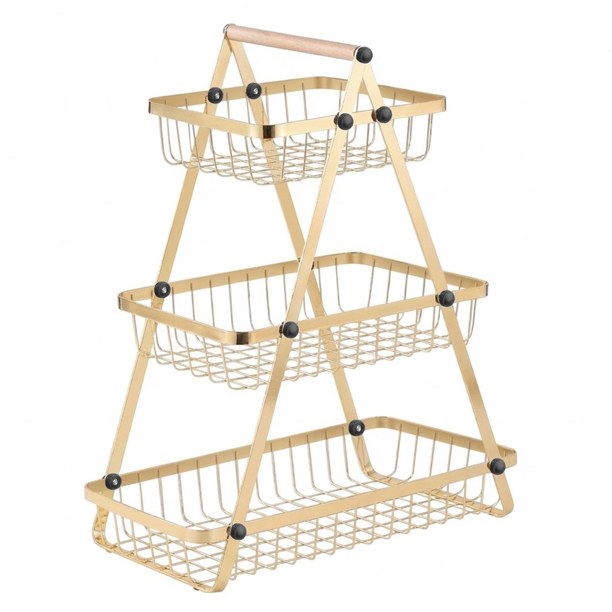 Cheffinger, Fruit- en Groentemand 3 Laags RVS met Houten Handvat, Goud