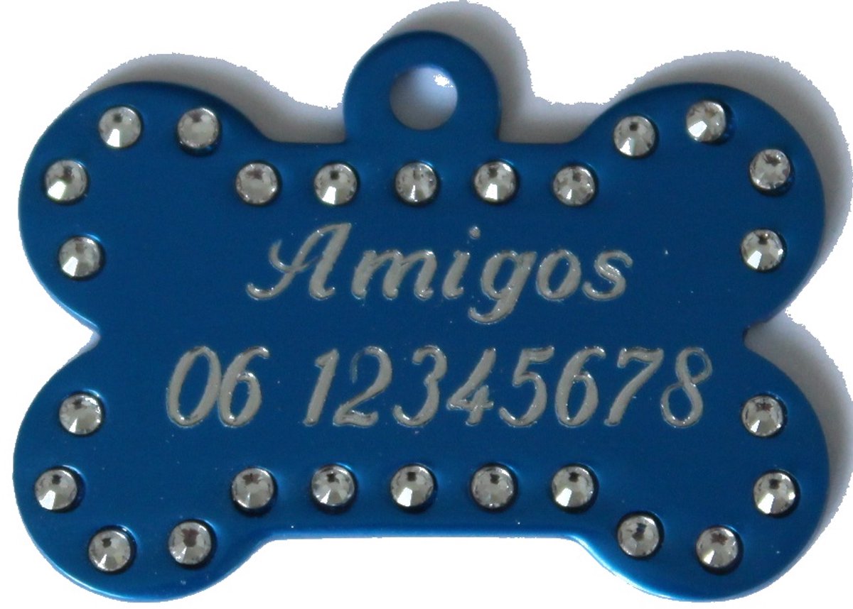 Hondenpenning Bot Stras Groot Blauw