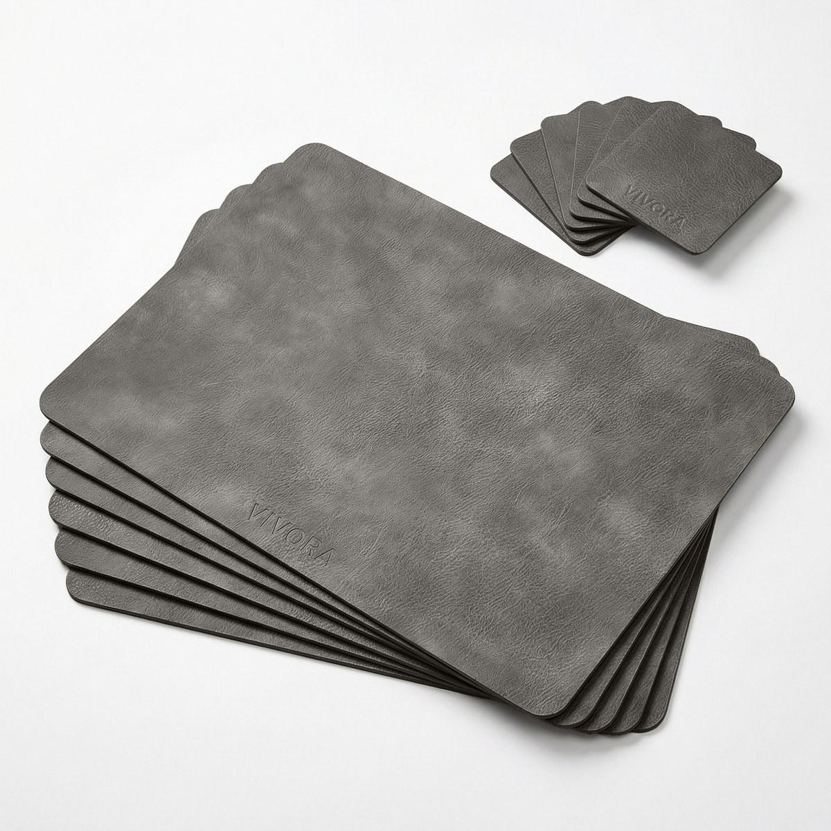 Placemat Set – PU Leer – Rechthoek – Slate Grey – Set van 6