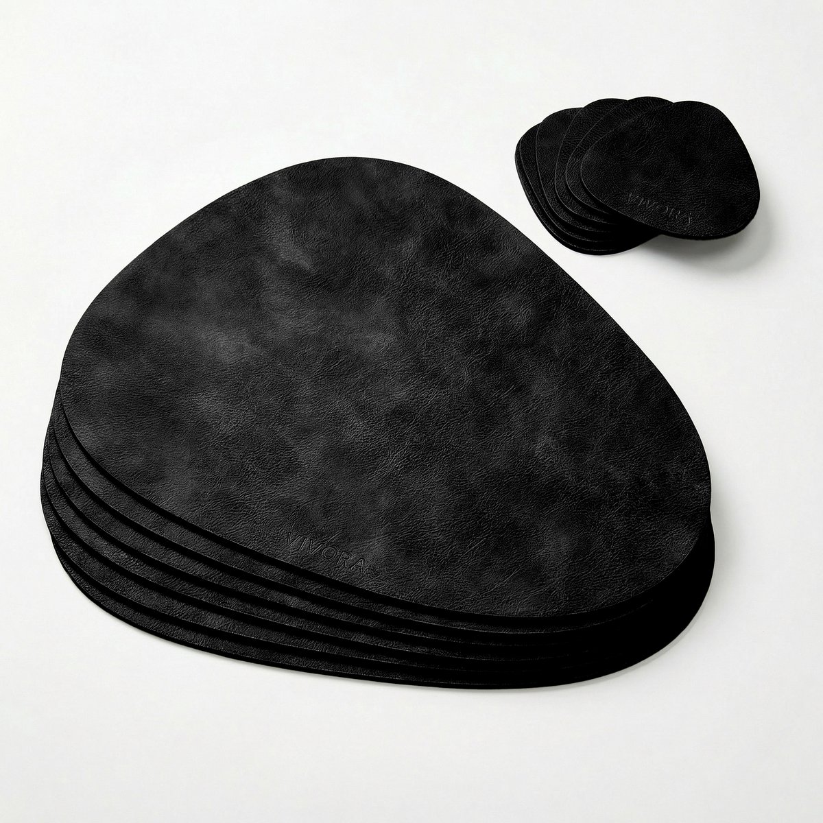 LUTCHOS Placemats – 12-delige Set – PU Leer – Onyx Black – Waterafstotend – Ovaal