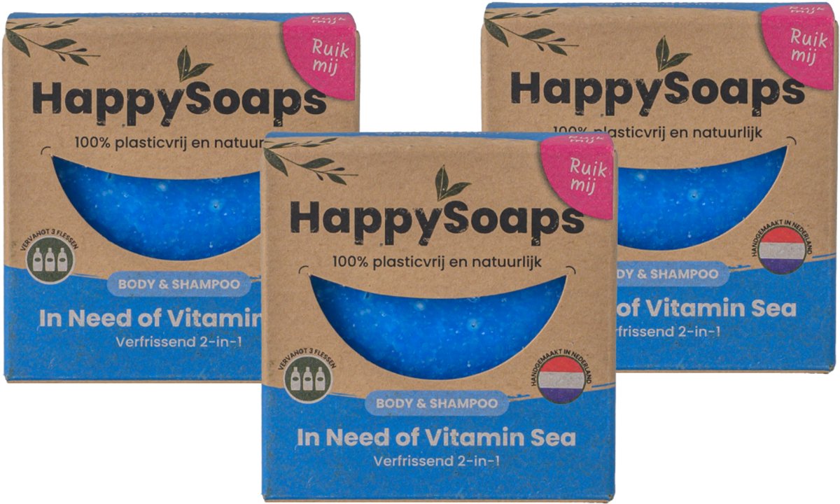 HappySoaps In Need of Vitamin Sea – 3× Shampoo Bar Halfjaar Box – Natuurlijke Shampoo Bars – Voordeelverpakking