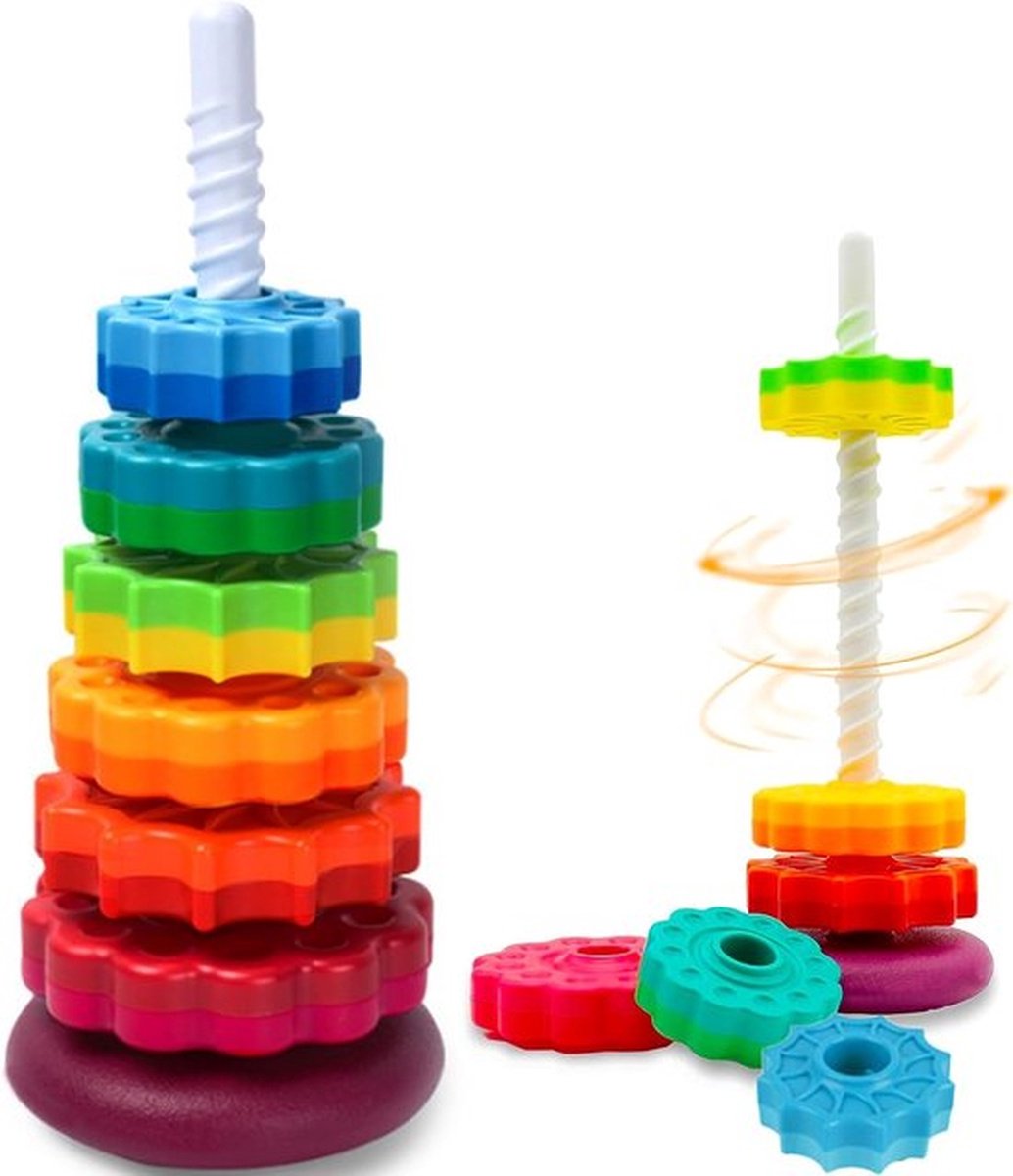 Draaiend stapel speelgoed voor peuters van 1-3 jaar - Montessori speelgoed regenboog draaitoren - Zintuiglijk leerspeelgoed met draaiende blokken - Cadeau voor jongens en meisjes